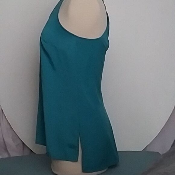 Allen B Tank Top Sleeveless Blouse Silky Twisted Keyhole Racer Back Teal - Picture 6 of 9